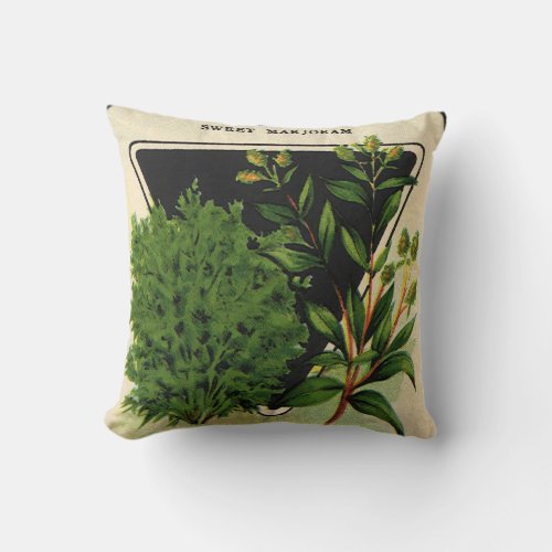 Vintage Seed Packet Label Art Sweet Marjoram Herbs Throw Pillow