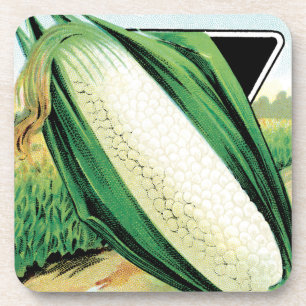 Vintage Seed Packet Label Art, Sweet White Corn Beverage Coaster