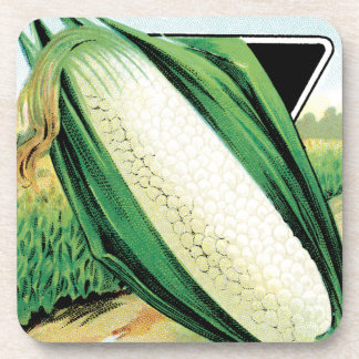 Vintage Seed Packet Label Art, Sweet White Corn Beverage Coaster