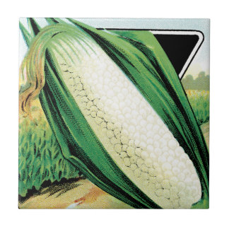 Vintage Seed Packet Label Art, Sweet White Corn Ceramic Tile