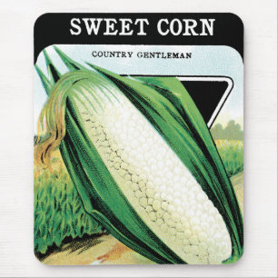 Vintage Seed Packet Label Art, Sweet White Corn Mouse Pad