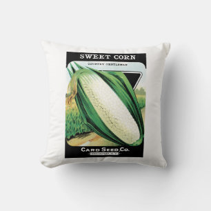 Vintage Seed Packet Label Art, Sweet White Corn Throw Pillow