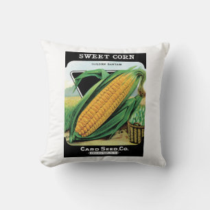 Vintage Seed Packet Label Art, Sweet Yellow Corn Throw Pillow