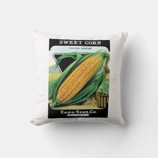 Vintage Seed Packet Label Art, Sweet Yellow Corn Throw Pillow
