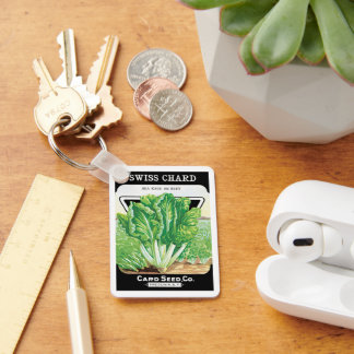 Vintage Seed Packet Label Art, Swiss Chard Veggies Keychain