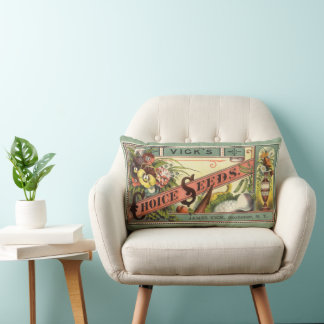Vintage Seed Packet Label Art, Vick's Choice Seeds Lumbar Pillow