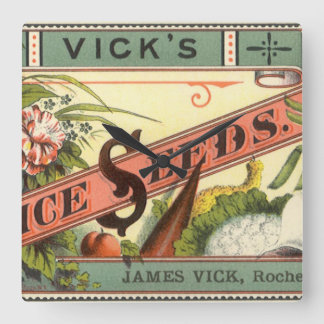 Vintage Seed Packet Label Art, Vick's Choice Seeds Square Wall Clock