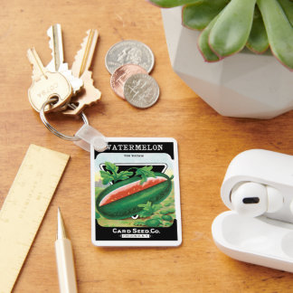 Vintage Seed Packet Label Art, Watermelons Fruit Keychain