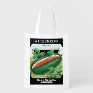 Vintage Seed Packet Label Art, Watermelons Fruit Reusable Grocery Bag