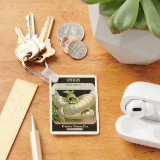 Vintage Seed Packet Label Art White Bermuda Onions Keychain