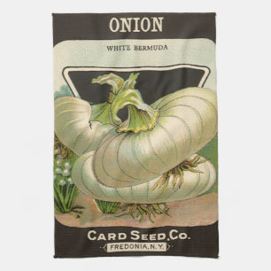 Vintage Seed Packet Label Art White Bermuda Onions Kitchen Towel