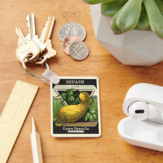 Vintage Seed Packet Label Art Yellow Summer Squash Keychain