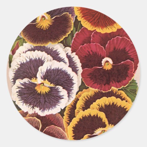 Vintage Seed Packet Labels Garden Pansy Flowers Classic Round Sticker