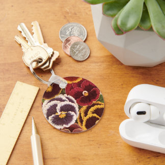 Vintage Seed Packet Labels, Garden Pansy Flowers Keychain