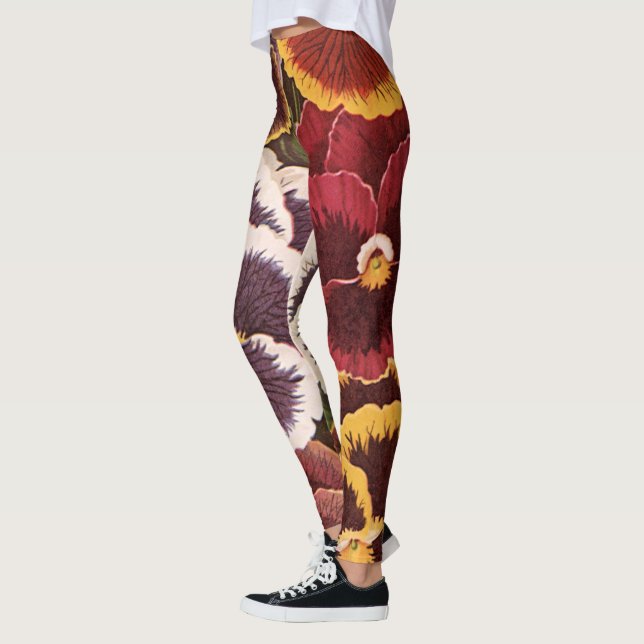 Vintage Seed Packet Labels, Garden Pansy Flowers Leggings (Left)