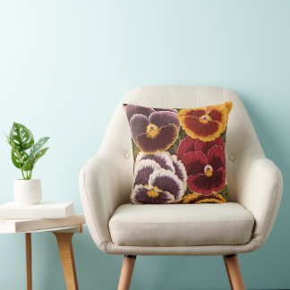 Vintage Seed Packet Labels, Garden Pansy Flowers Throw Pillow