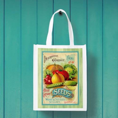 Vintage Seed Packet Monogram  Grocery Bag