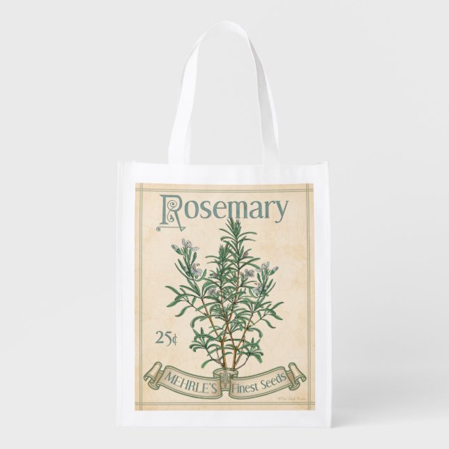 Vintage Seed Packet, Rosemary, grocery bag (Front)