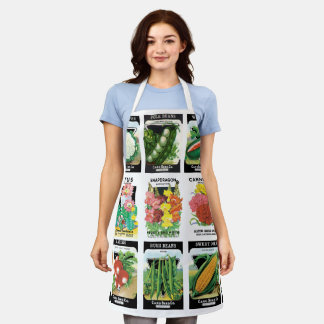 Vintage Seed Packets with Flowers and Vegetables Apron