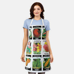 Vintage Seed Packets with Flowers and Vegetables Apron