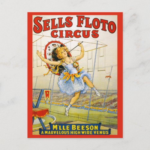 Vintage Sells Floto Circus High Wire Performance Postcard