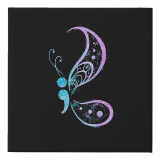 Vintage Semicolon Butterfly Semi Colon Faux Canvas Print