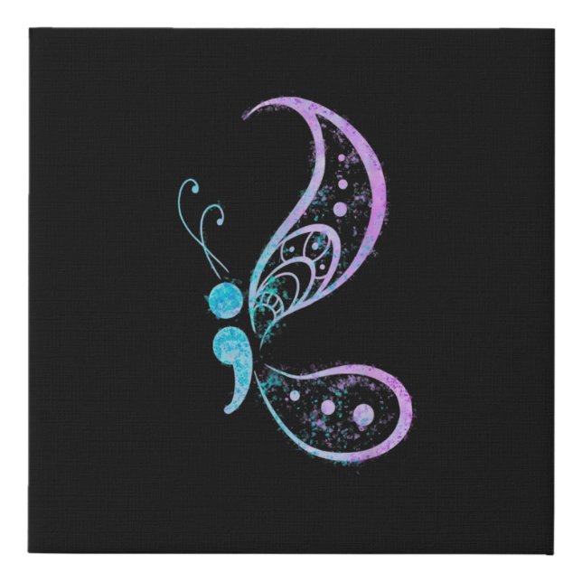 Vintage Semicolon Butterfly Semi Colon Faux Canvas Print (Front)