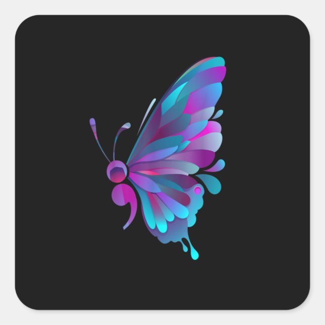 Vintage Semicolon Butterfly Semi Colon Square Sticker (Front)