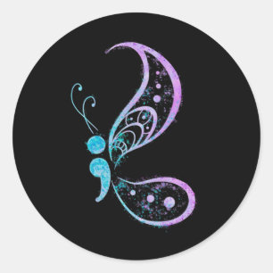 Vintage Semicolon Butterfly Semi-Colon Tattoo Ment Classic Round Sticker