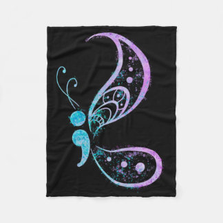 Vintage Semicolon Butterfly Semi-colon Tattoo Ment Fleece Blanket