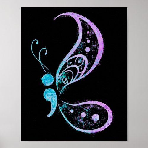 Vintage Semicolon Butterfly Semi_Colon Tattoo Ment Poster