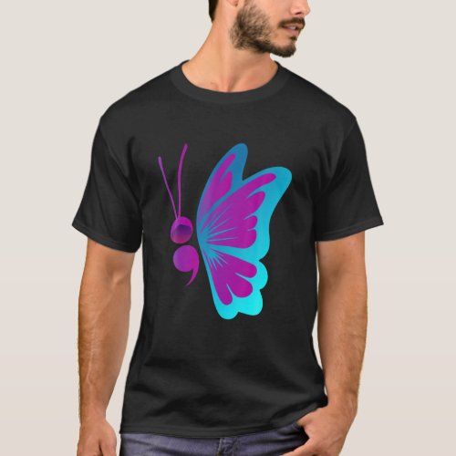 Vintage Semicolon Butterfly Semi Colon Tattoo Ment T_Shirt