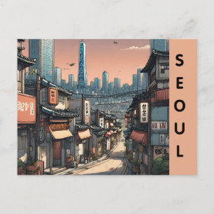 Vintage seoul south korea city travel landmark postcard