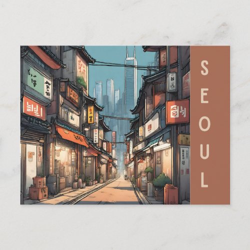 Vintage Seoul South Korea Travel asian City street Postcard
