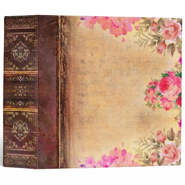 Vintage Sepia and Rose Floral Antique Book 3 Ring Binder