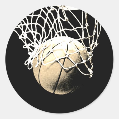 Vintage Sepia Basketball Classic Round Sticker