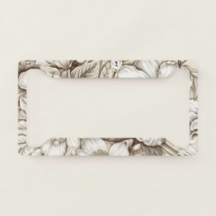 Vintage Sepia Botanical Floral Engraving Ivory License Plate Frame