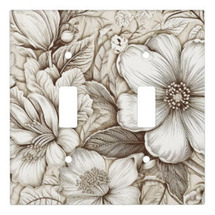 Vintage Sepia Botanical Floral Engraving Ivory Light Switch Cover