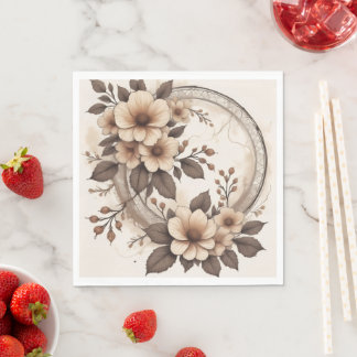 Vintage Sepia Botanical Floral Square Wedding Napkins