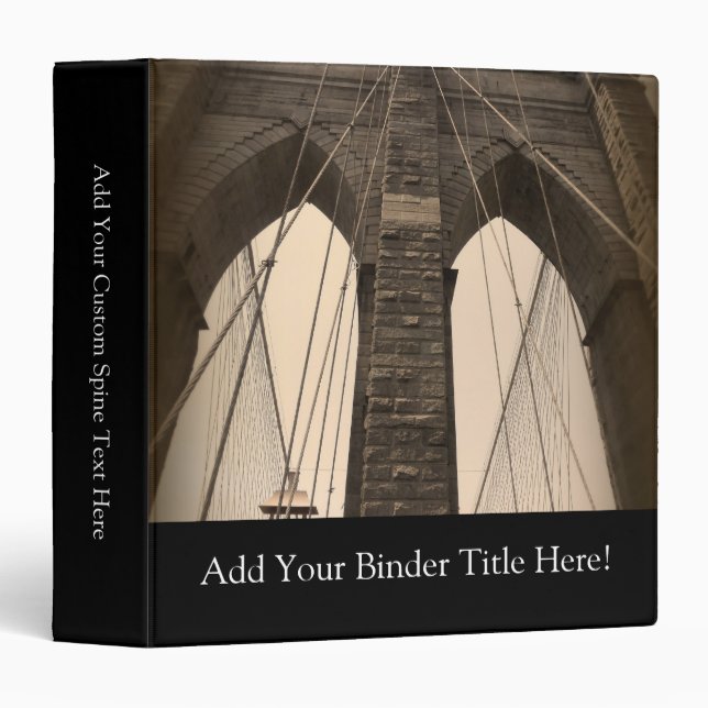 Vintage Sepia Brooklyn Bridge 3 Ring Binder (Front/Spine)