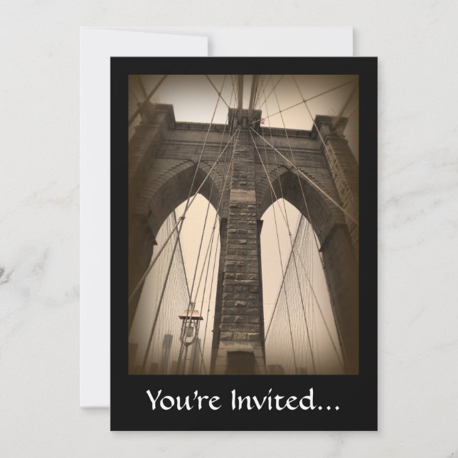 Vintage Sepia Brooklyn Bridge Invitation (Front)