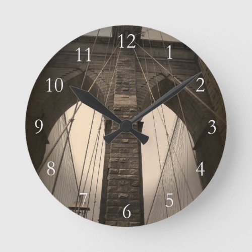 Vintage Sepia Brooklyn Bridge Round Clock