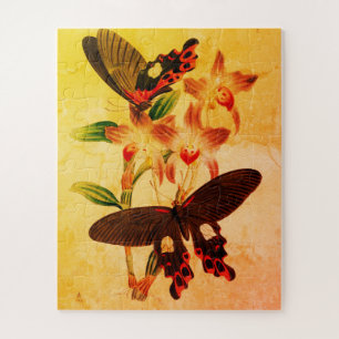 Vintage sepia butterflies on a flower Puzzle