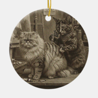 Vintage Sepia Cat Tattoo Artist – Funny Victorian Ceramic Ornament