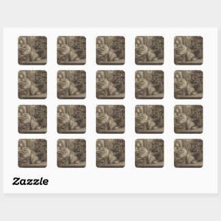 Vintage Sepia Cat Tattoo Artist – Funny Victorian Square Sticker