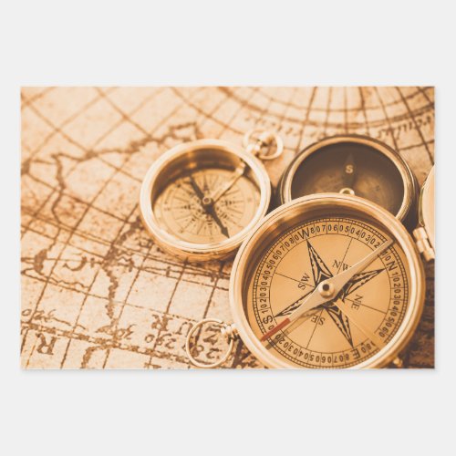 Vintage Sepia Compass Map Decoupage Decoupaging Wrapping Paper Sheets