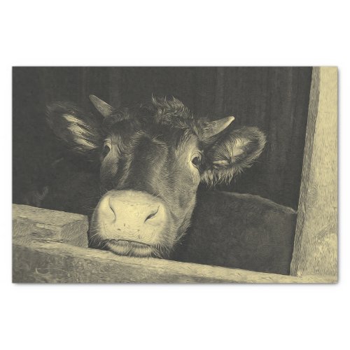 Vintage Sepia Cow In Barn Rustic Country Funny Tissue Paper