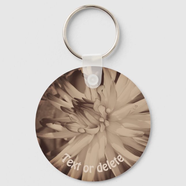 Vintage Sepia Dahlia Flower Personalized Keychain (Front)