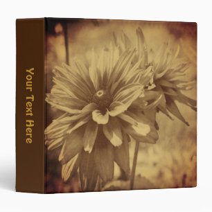 Vintage Sepia Daisy Flowers Personalized 3 Ring Binder