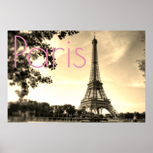Vintage Sepia Eiffel Tower Paris Love City Poster